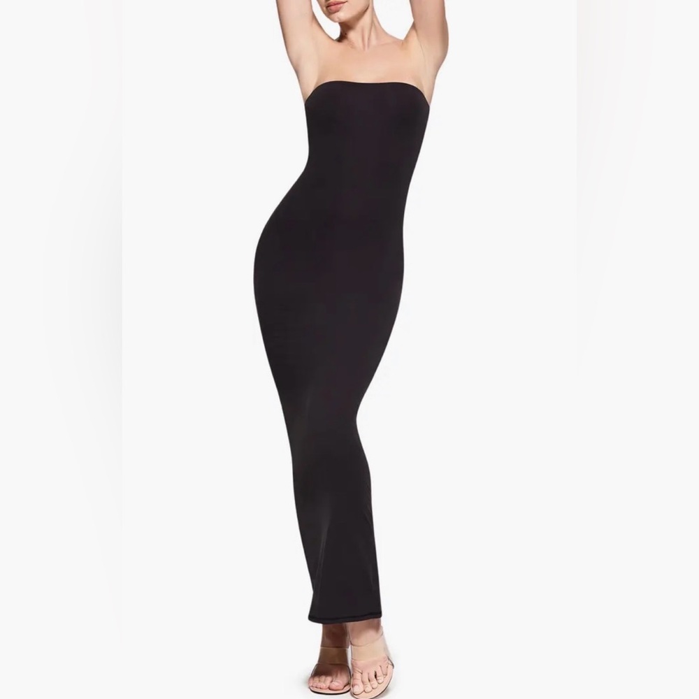 SKIMS Fits Everybody Navy Ribbed Strapless Dress